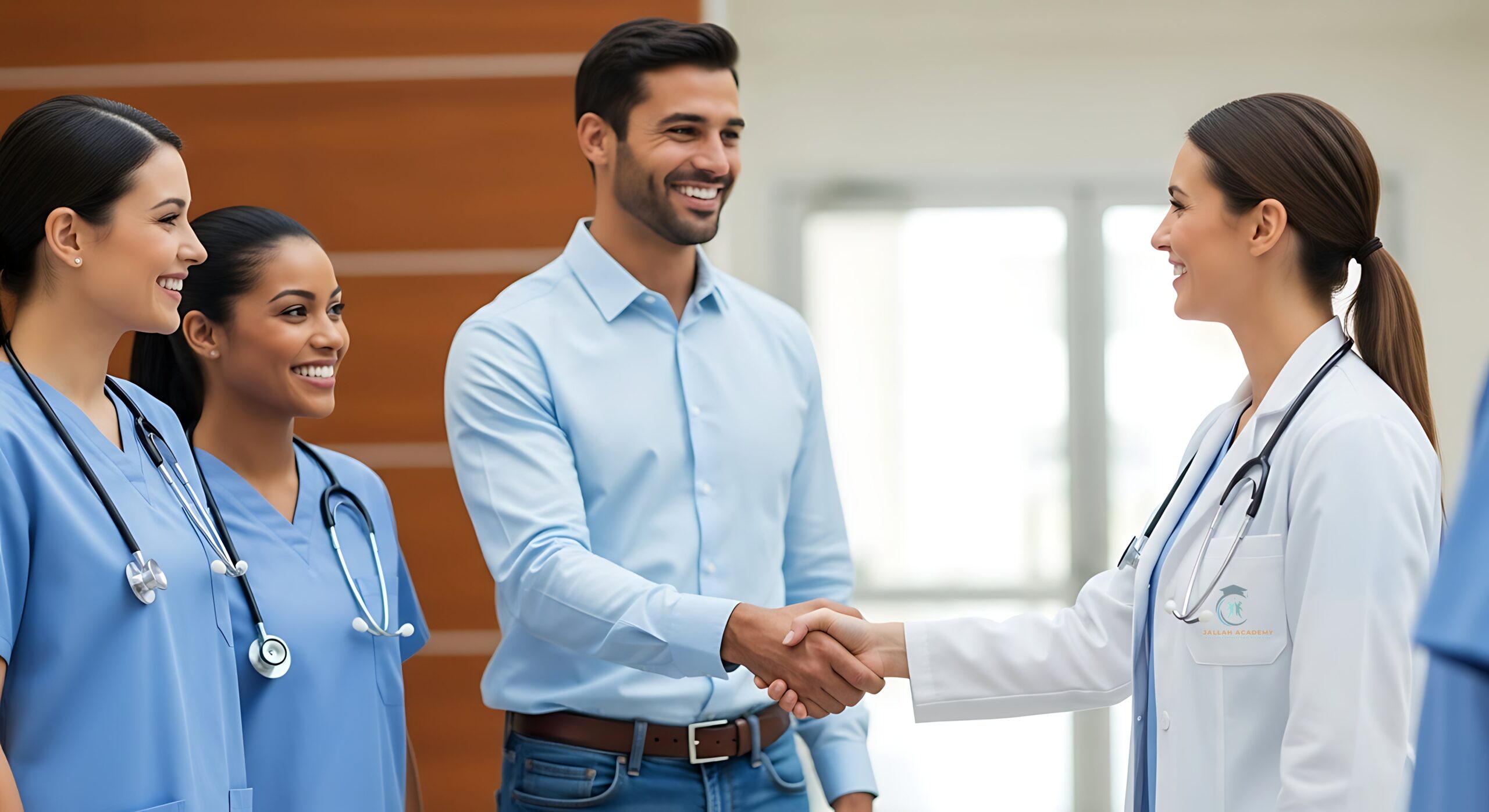 Medical students in scrubs